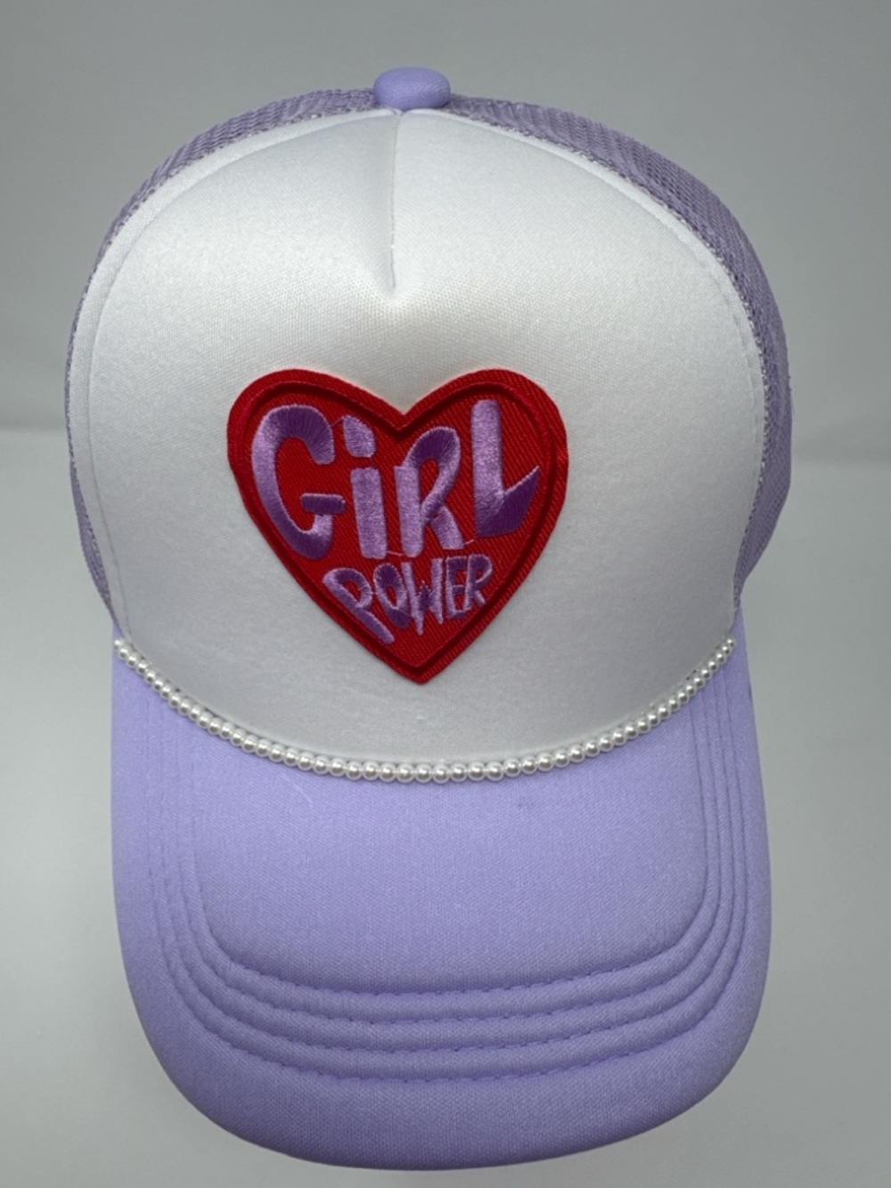 Girl Power Trucker Hat Purple Red Heart Patch SnapBack NWOT